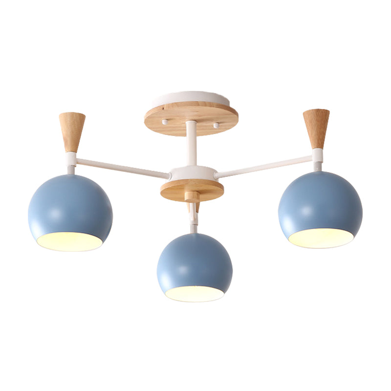 Macaron 3/6/8-Light Ceiling Lamp with Acrylic Shade Pink/Yellow/Blue Dome Semi Flush Pendant