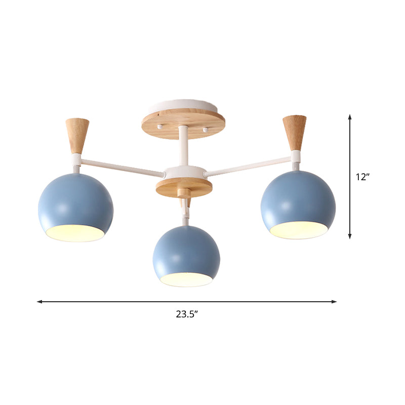 Macaron 3/6/8-Light Ceiling Lamp with Acrylic Shade Pink/Yellow/Blue Dome Semi Flush Pendant