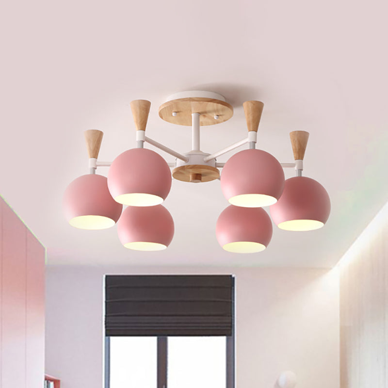 Macaron 3/6/8-Light Ceiling Lamp with Acrylic Shade Pink/Yellow/Blue Dome Semi Flush Pendant