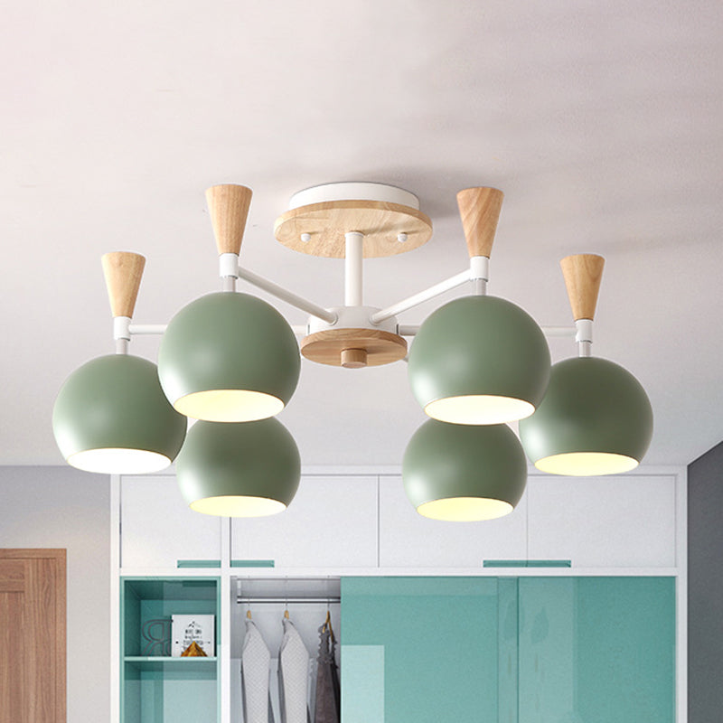 Macaron 3/6/8-Light Ceiling Lamp with Acrylic Shade Pink/Yellow/Blue Dome Semi Flush Pendant