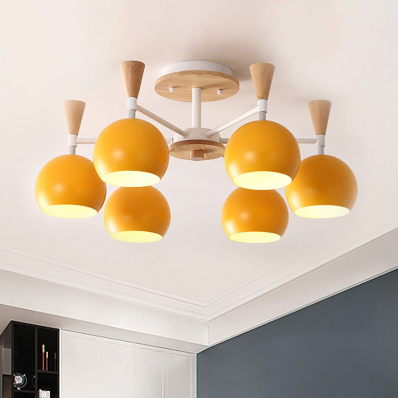 Macaron 3/6/8-Light Ceiling Lamp with Acrylic Shade Pink/Yellow/Blue Dome Semi Flush Pendant