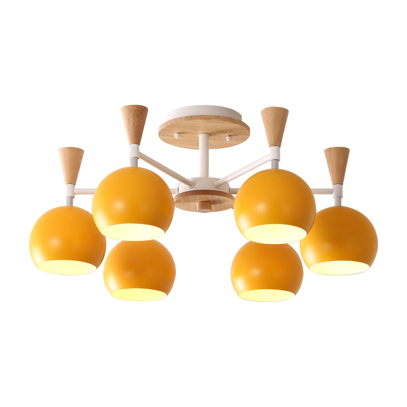 Macaron 3/6/8-Light Ceiling Lamp with Acrylic Shade Pink/Yellow/Blue Dome Semi Flush Pendant
