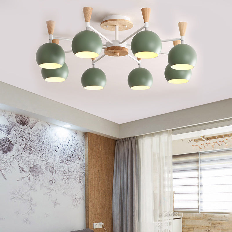 Macaron 3/6/8-Light Ceiling Lamp with Acrylic Shade Pink/Yellow/Blue Dome Semi Flush Pendant