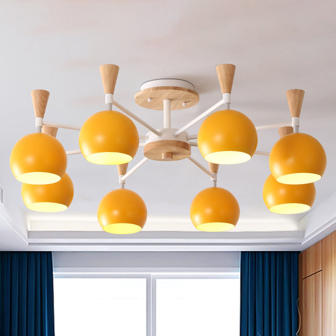 Macaron 3/6/8-Light Ceiling Lamp with Acrylic Shade Pink/Yellow/Blue Dome Semi Flush Pendant