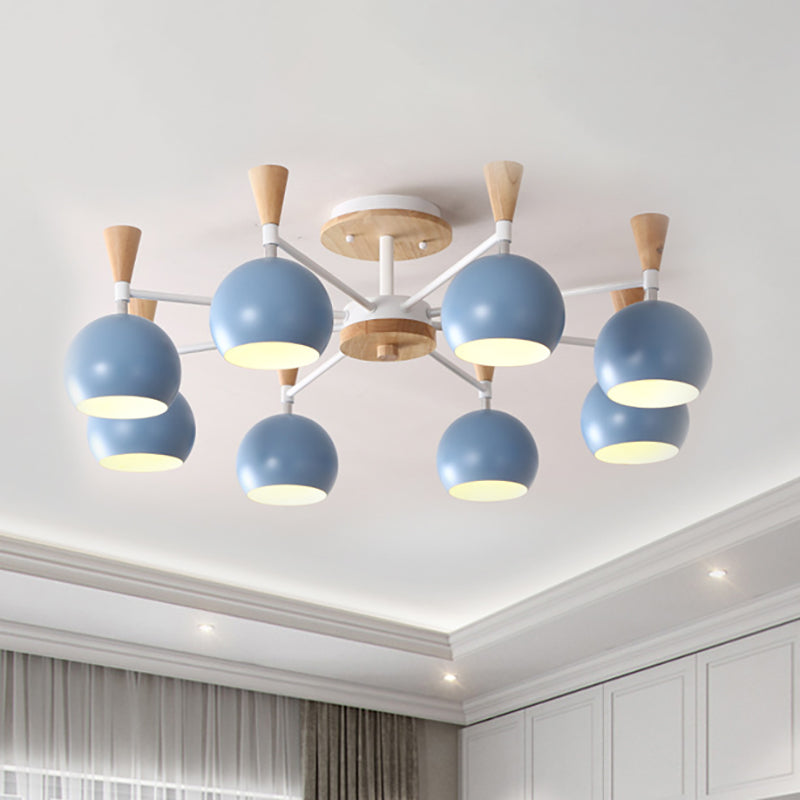 Macaron 3/6/8-Light Ceiling Lamp with Acrylic Shade Pink/Yellow/Blue Dome Semi Flush Pendant