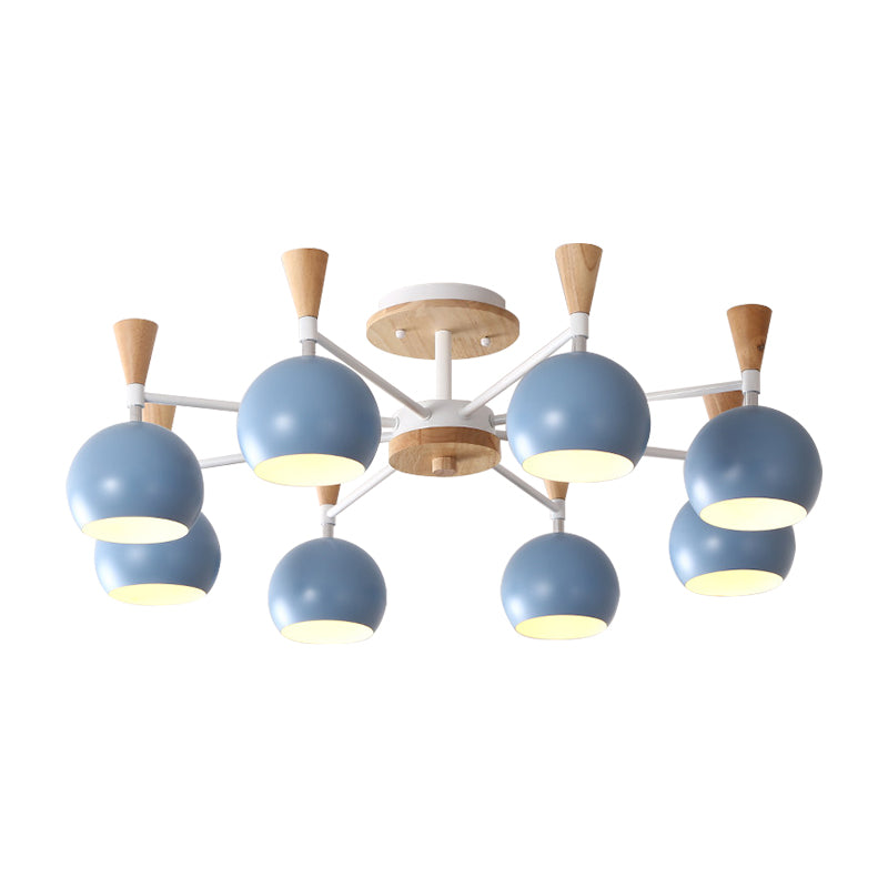 Macaron 3/6/8-Light Ceiling Lamp with Acrylic Shade Pink/Yellow/Blue Dome Semi Flush Pendant