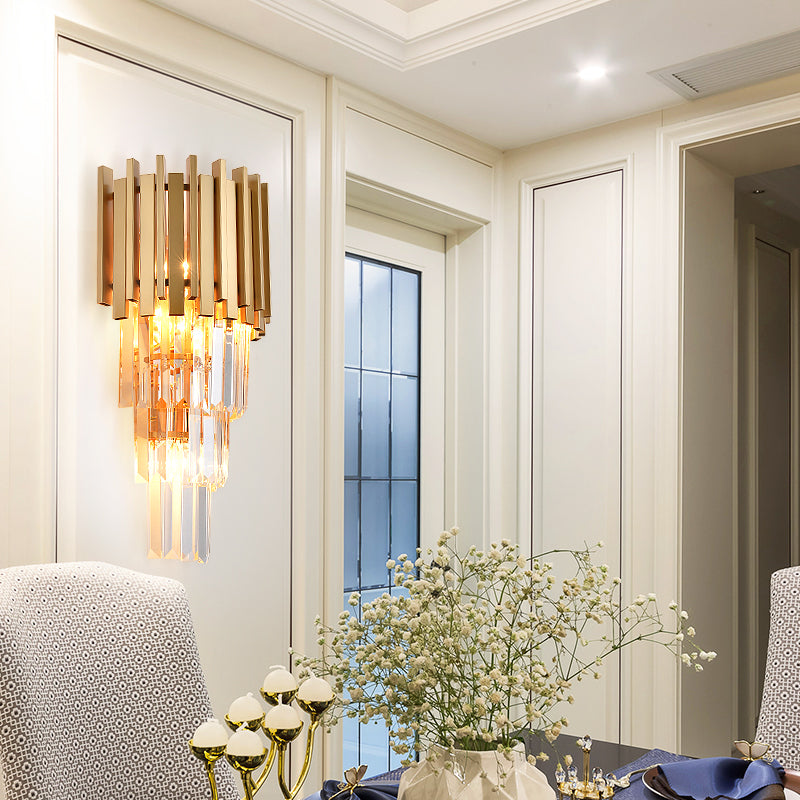 Modern Multi Tier Wall Lamp Metal 4 Heads Wall Light Fixture with Crystal Prism in Clear for Dining Room