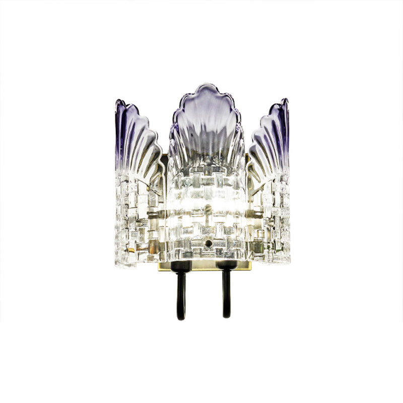 Modernisme Clear Crystal Mur Mount Fixture 2 lumières Sronie murale avec plaque arrière en métal pour le salon