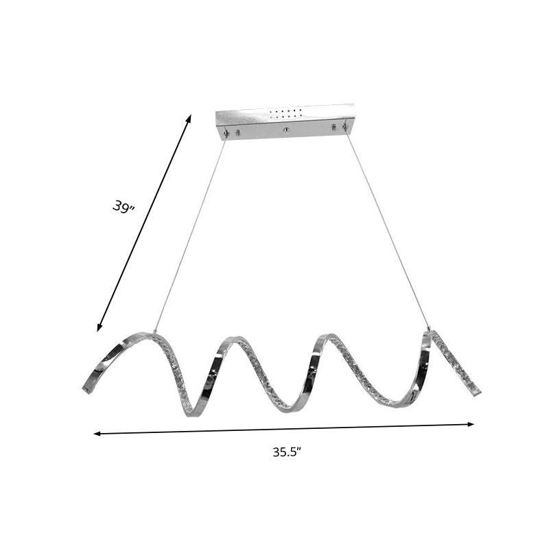 Curved Chandelier Lamp Contemporary Crystal Silver LED Hanging Light Fixture in Warm/White Light for Restaurant