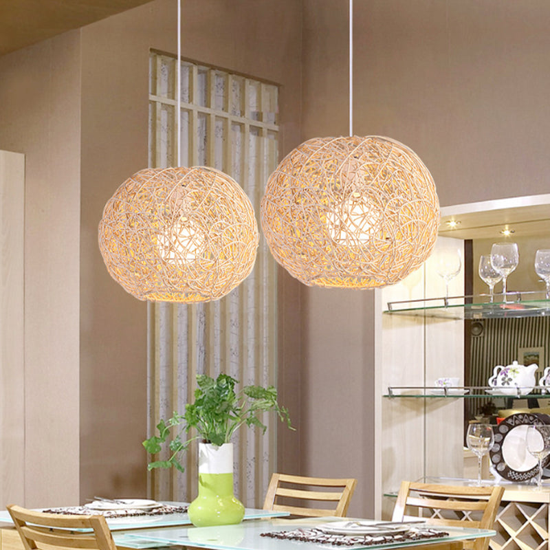 Rattan Orb Hanging Ceiling Light Country Style One Light Pendant Lighting in Beige