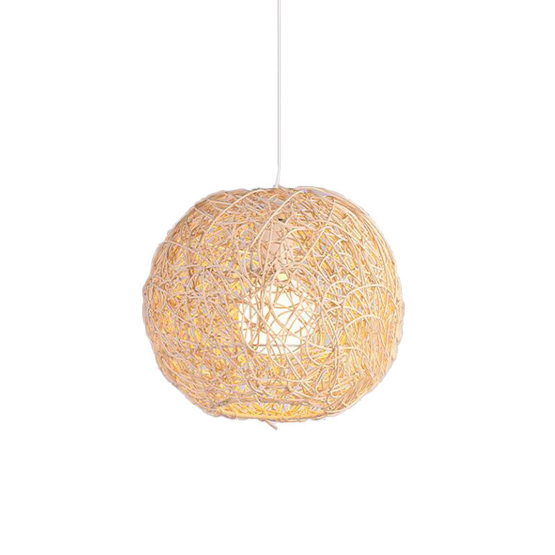 Rattan Orb sospesa a soffitto in stile country in stile un illuminazione a ciondolo leggero in beige