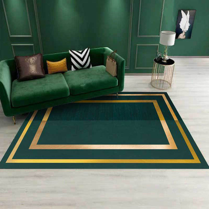 Green Casual Rug Polyester Geometric Pattern Rug Machine Washable Non-Slip Backing Carpet for Living Room