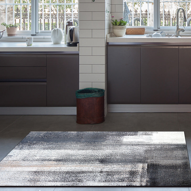 Industrial Brushstroke Painting Pattern Rug Grey Polyester Rug Washable Non-Slip Backing Area Rug for Bedroom