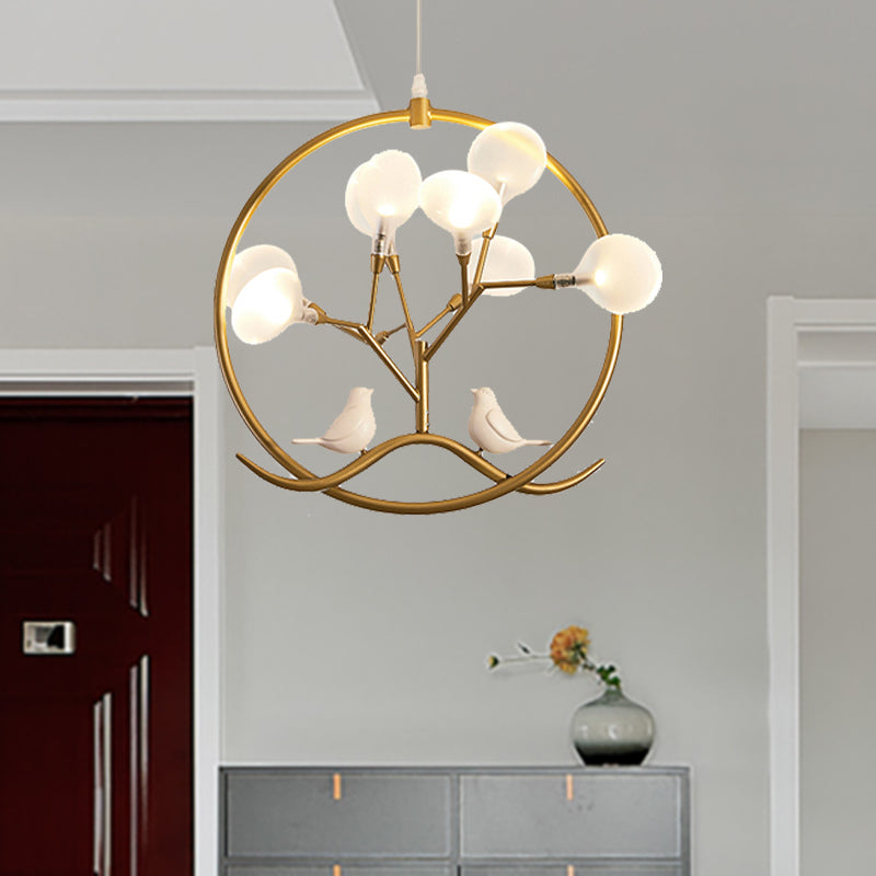 Modernist Circular Hanging Chandelier Light Metal 9-Light Indoor Pendant Lamp with Acrylic Shade in Black/Gold Finish