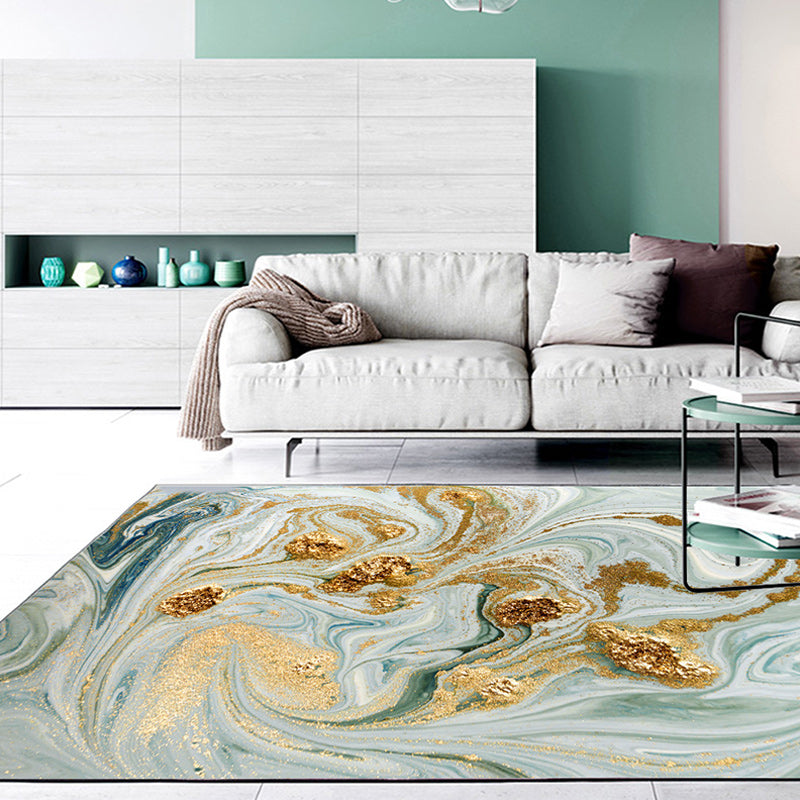 Casual Watercolor Pattern Rug Golden and Light Green Polyester Rug Washable Non-Slip Backing Area Rug for Bedroom