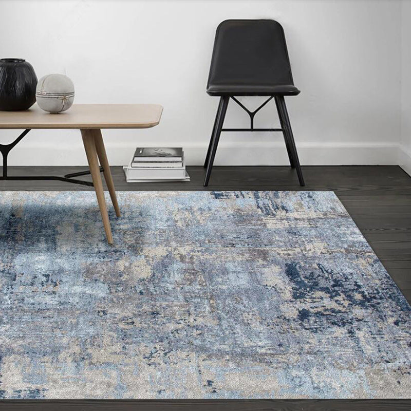 Funky Abstract Rug Blue and Grey Simple Rug Polyester Washable Anti-Slip Backing Carpet for Living Room