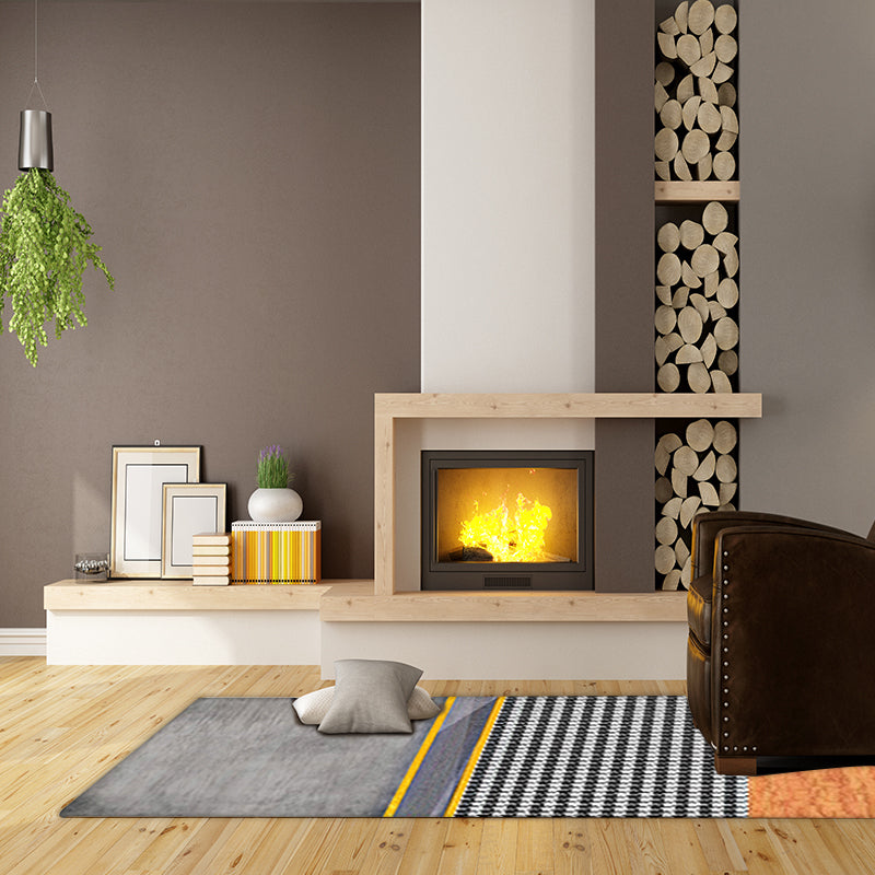 Modern Living Room Rug Multi-colored Colorblock Houndstooth Print Rug Polyester Machine Washable Area Rug