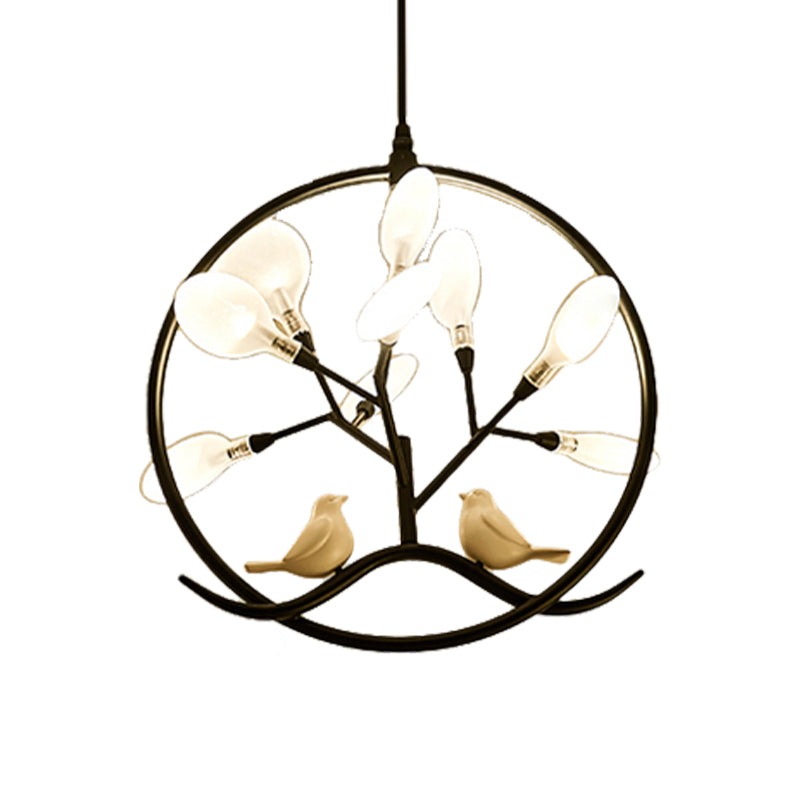 Modernist Circular Hanging Chandelier Light Metal 9-Light Indoor Pendant Lamp with Acrylic Shade in Black/Gold Finish