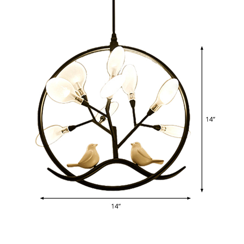 Modernist Circular Hanging Chandelier Light Metal 9-Light Indoor Pendant Lamp with Acrylic Shade in Black/Gold Finish