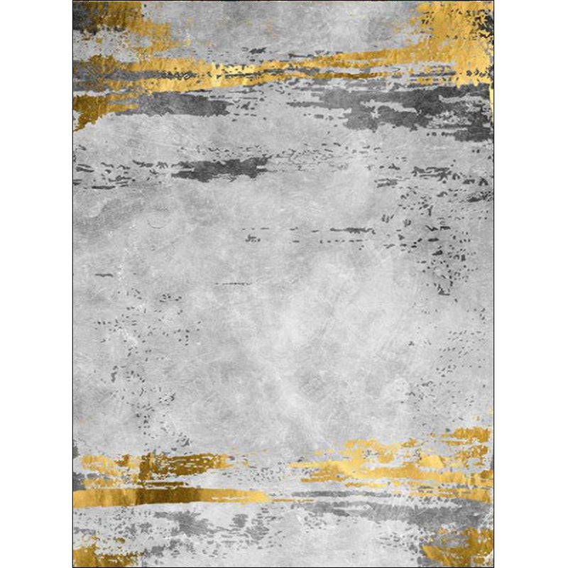 Casual Abstract Rug Grey and Golden Polyester Rug Washable Non-Slip Backing Area Rug for Bedroom