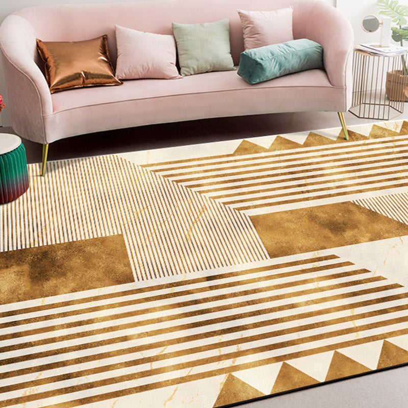 Stylish Striped Geometric Pattern Rug Golden Casual Rug Polyester Washable Anti-Slip Backing Area Rug for Living Room