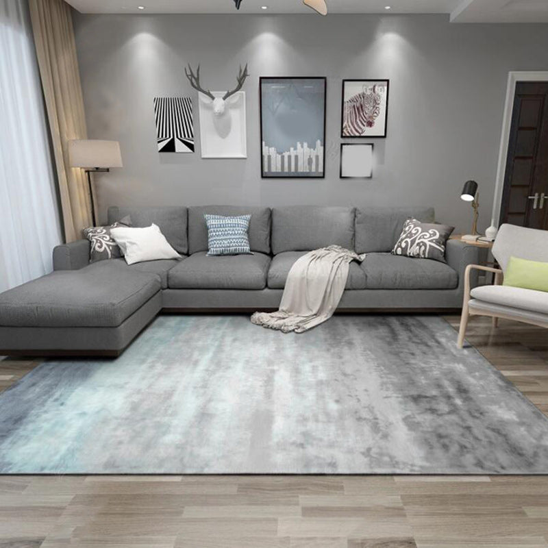 Stylish Ombre Pattern Rug Blue and Grey Casual Rug Polyester Washable Anti-Slip Backing Carpet for Living Room