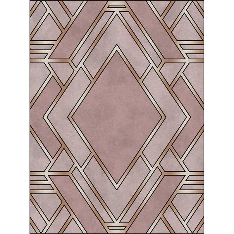 Nordic Geometric Print Rug Pink Polyester Rug Machine Washable Non-Slip Backing Area Rug for Bedroom