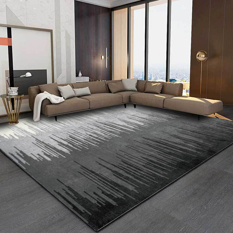 Modern Living Room Rug Grey Abstract Color Block Line Pattern Rug Polyester Washable Area Rug