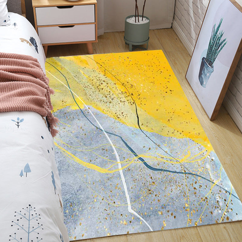 Contemporary Abstract Colorblock Rug Grey and Yellow Polyester Rug Washable Non-Slip Backing Area Rug for Living Room