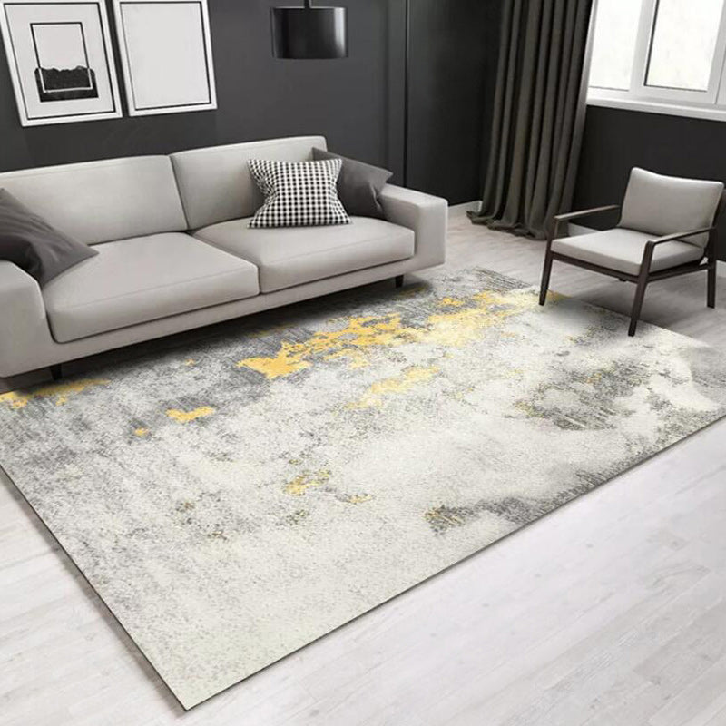 Stylish Abstract Rug White and Golden Casual Rug Polyester Washable Anti-Slip Backing Carpet for Living Room