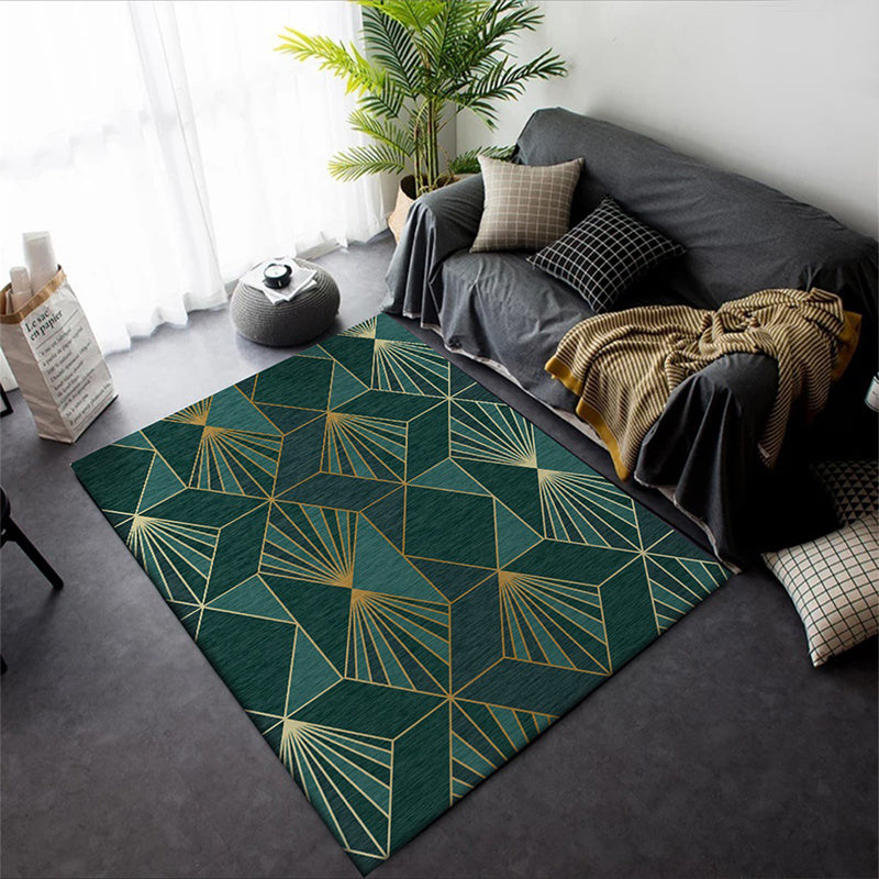 Noordse moderne vloerkleed in groenblauw geometrie rhombus patroon tapijten polyester machine wasbaar tapijt voor woningdecoratie