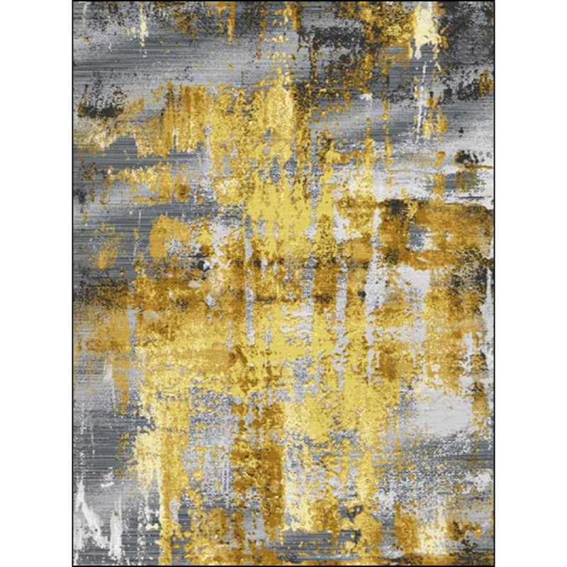 Industrial Abstract Rug Grey and Golden Polyester Rug Washable Non-Slip Backing Area Rug for Bedroom