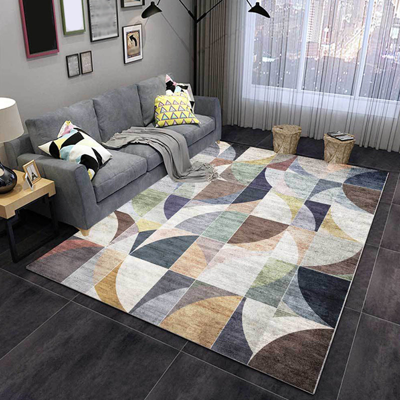 Stylish Colorblock Geometric Pattern Rug Multicolor Novelty Rug Polyester Washable Anti-Slip Area Rug for Living Room