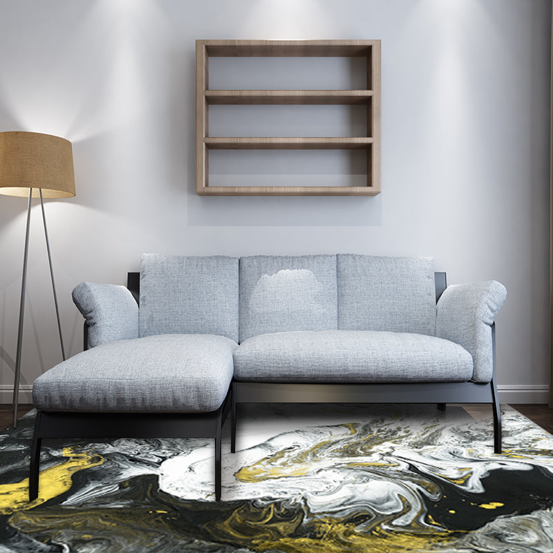 Scandinavian Modern Rug in Black and White Abstract Paint Print Area Rug Polyester Washable Carpet for Home Decoration