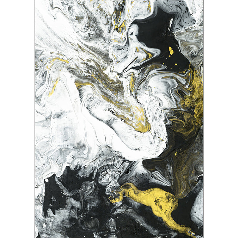 Scandinavian Modern Rug in Black and White Abstract Paint Print Area Rug Polyester Washable Carpet for Home Decoration