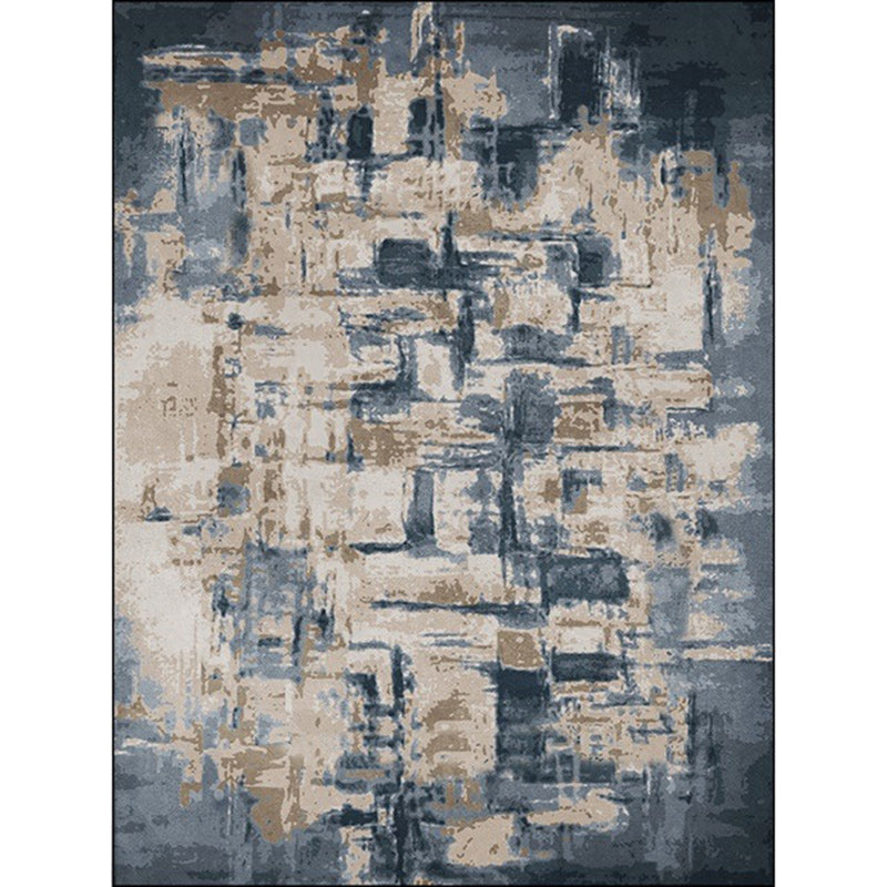 Industrial Oil Painting Pattern Rug Dark Blue Polyester Rug Washable Non-Slip Backing Area Rug for Bedroom