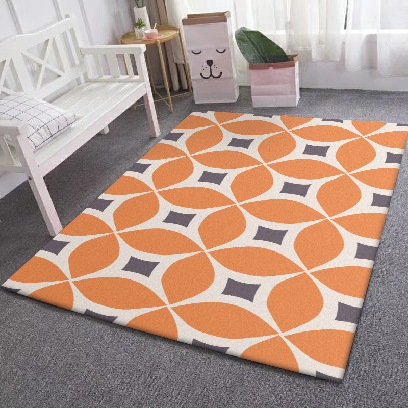 Unique Geometric Pattern Rug Orange and Blue Modern Rug Polyester Washable Anti-Slip Backing Area Rug for Living Room
