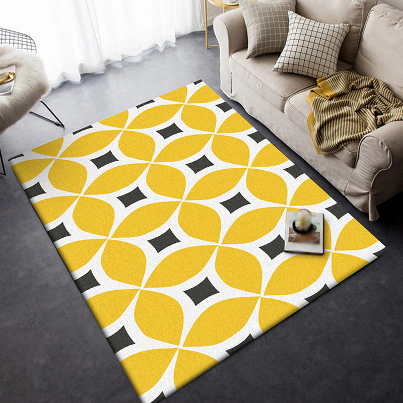 Unique Geometric Pattern Rug Orange and Blue Modern Rug Polyester Washable Anti-Slip Backing Area Rug for Living Room