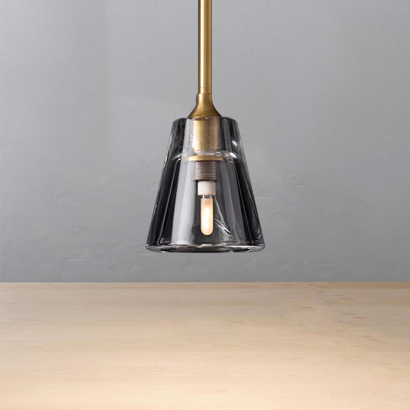 Lámpara colgante de cono negro/de latón/cromo post modernista LED doble vidrio de humo luminoso lámpara de techo