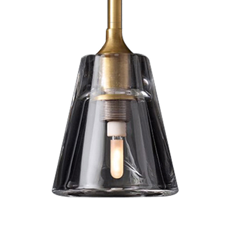 Lámpara colgante de cono negro/de latón/cromo post modernista LED doble vidrio de humo luminoso lámpara de techo