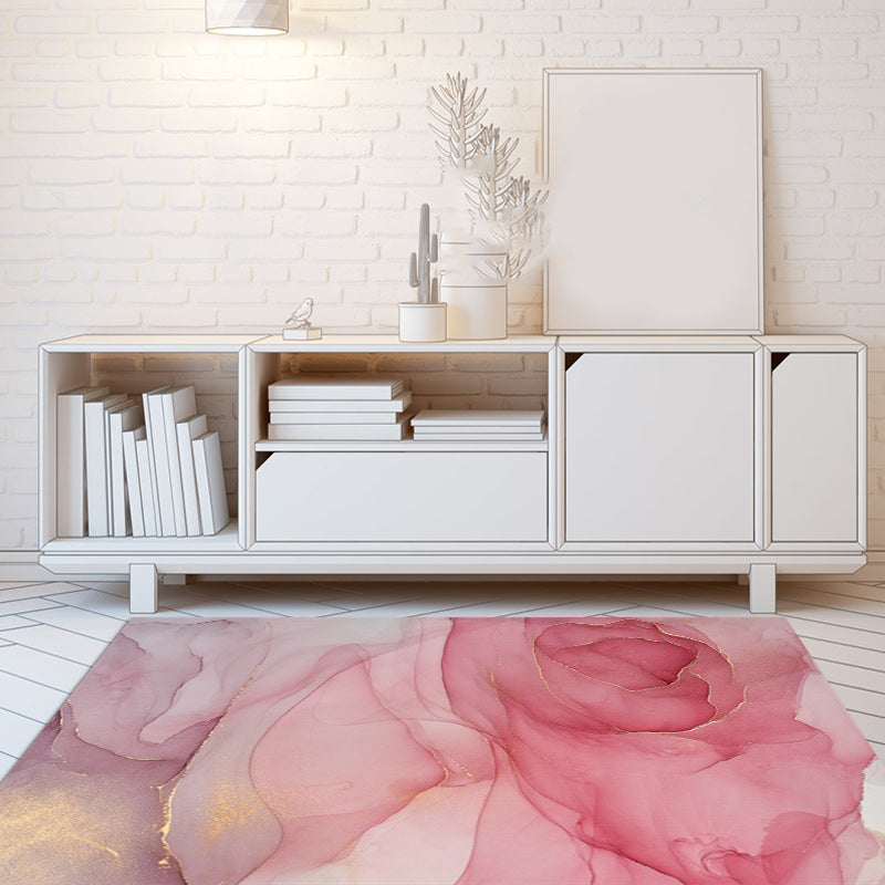 Purple and Pink Modern Rug Polyester Watercolor Print Rug Machine Washable Non-Slip Area Rug for Living Room