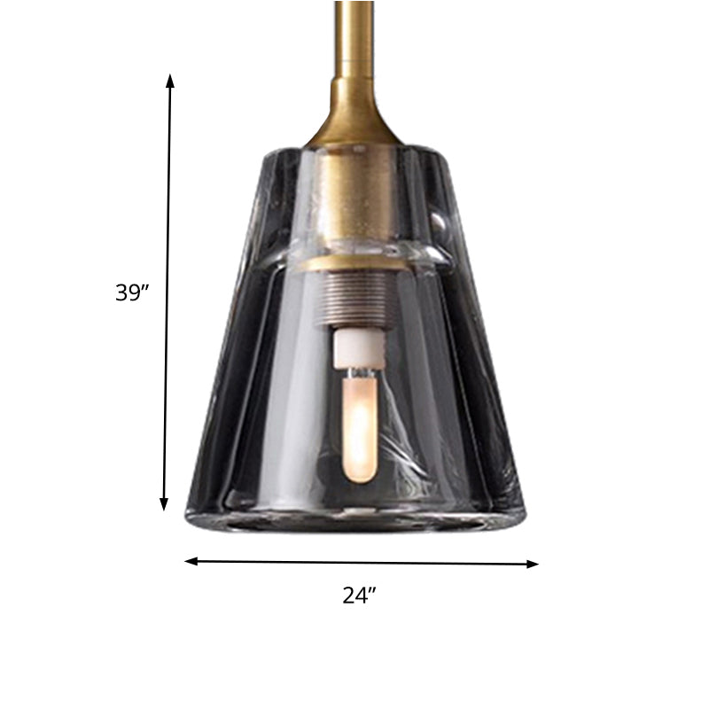 Lámpara colgante de cono negro/de latón/cromo post modernista LED doble vidrio de humo luminoso lámpara de techo
