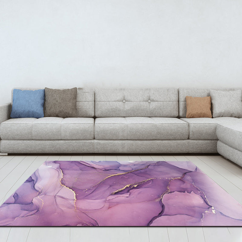 Purple and Pink Modern Rug Polyester Watercolor Print Rug Machine Washable Non-Slip Area Rug for Living Room