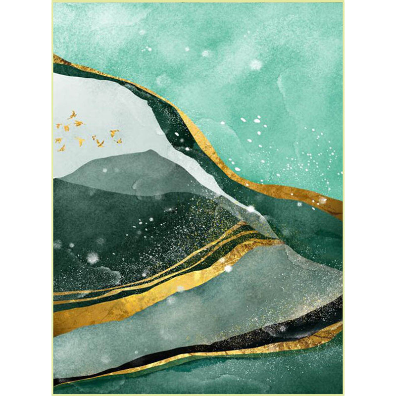 Creative Bird and Mountain Rug Green Contemporary Rug Polyester Washable Anti-Slip Backing Carpet for Living Room