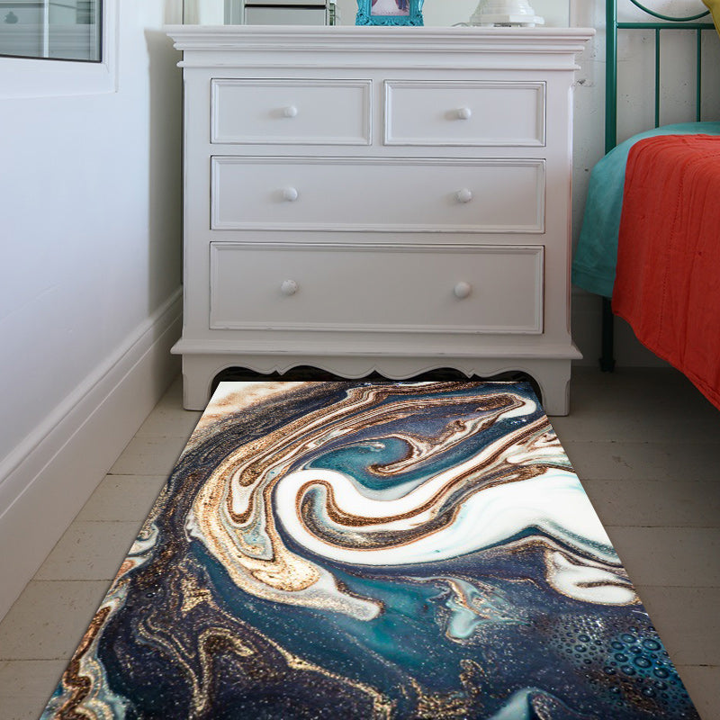 Unique Watercolor Pattern Rug Blue Multicolor Modern Rug Polyester Washable Anti-Slip Backing Carpet for Living Room