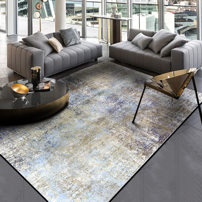 Gold and Grey Industrial Rug Polyester Abstract Rug Washable Non-Slip Backing Carpet for Living Room