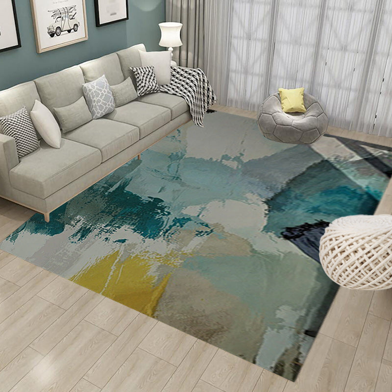 Novelty Brushstroke Painting Pattern Rug Blue and Yellow Polyester Rug Washable Carpet for Living Room