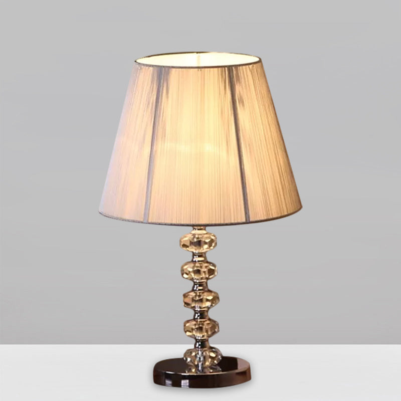 Lampada notturna di cristallo sfaccettato classico 1 scrivania camera da letto in lampadina in cromo con tonalità in tessuto conico