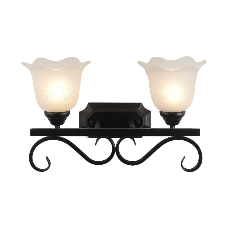 Frosted Glass Black Sconce Light Blossom Single Head Cottage Wall Lighting Idea for Guest Room