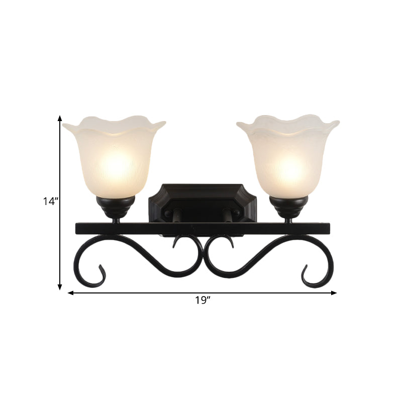 Frosted Glass Black Sconce Light Blossom Single Head Cottage Wall Lighting Idea for Guest Room